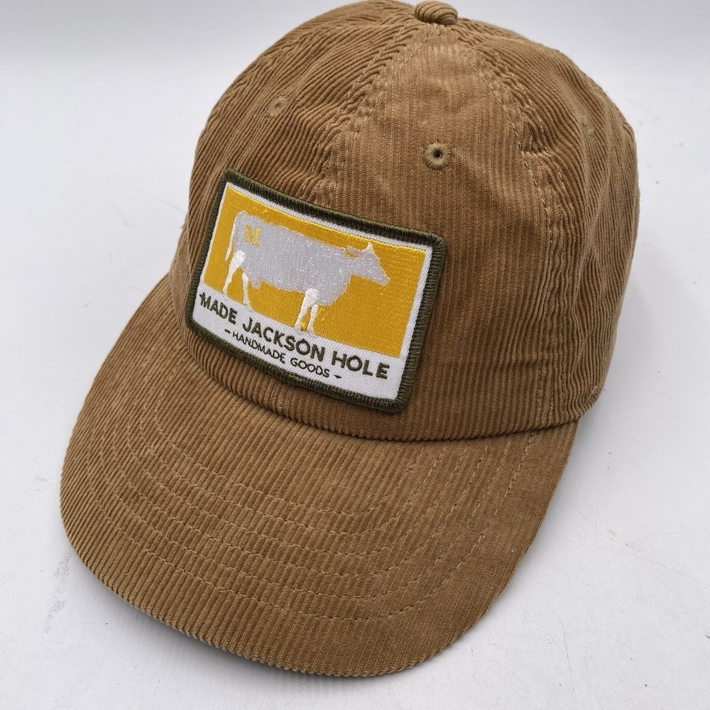 Jackson Hole Wyoming Hat Tan Corduroy Strapback Adjustable Cleaned VGC